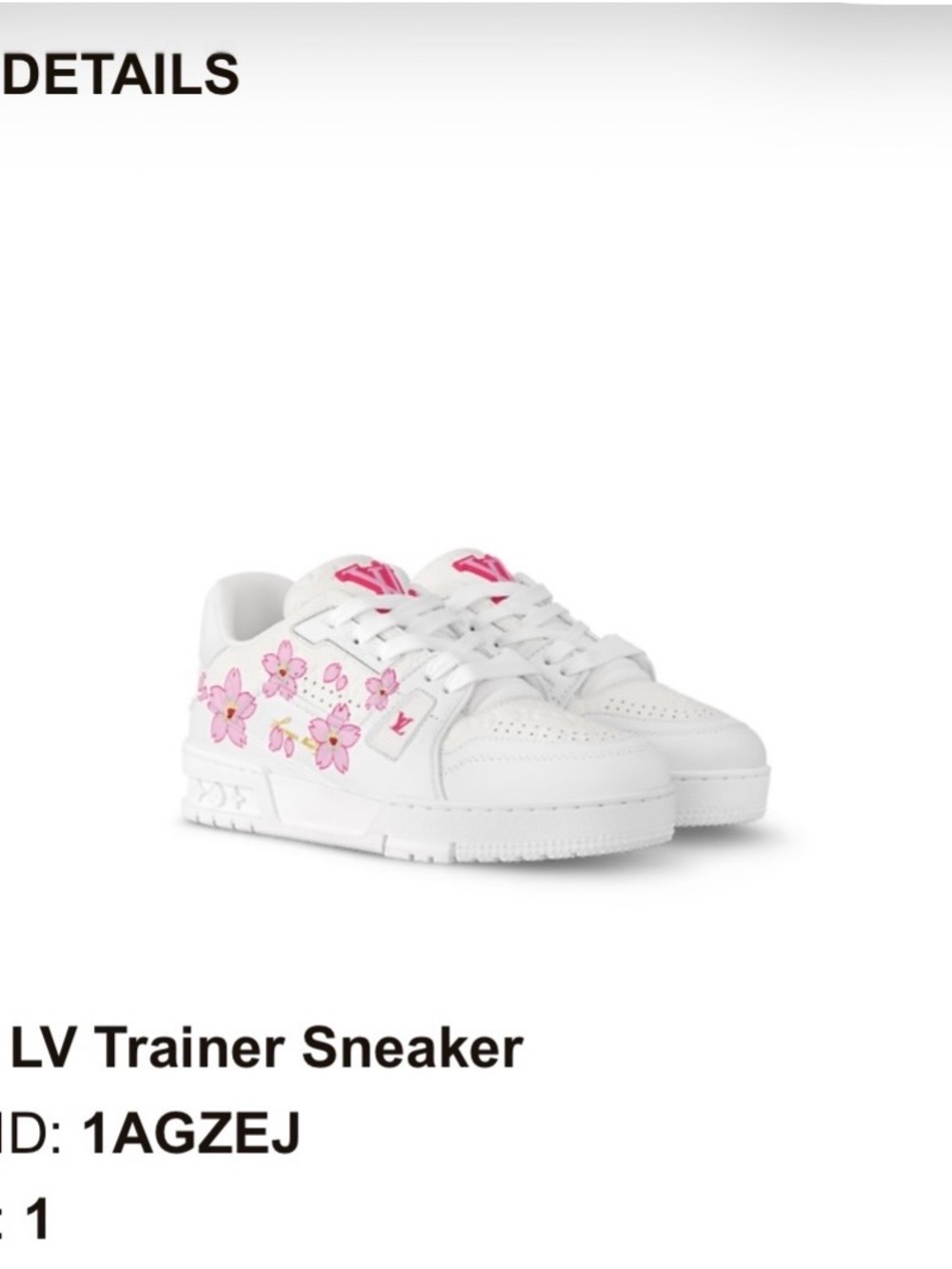 Louis Vuitton White Sneakers with Pink Floral Motif